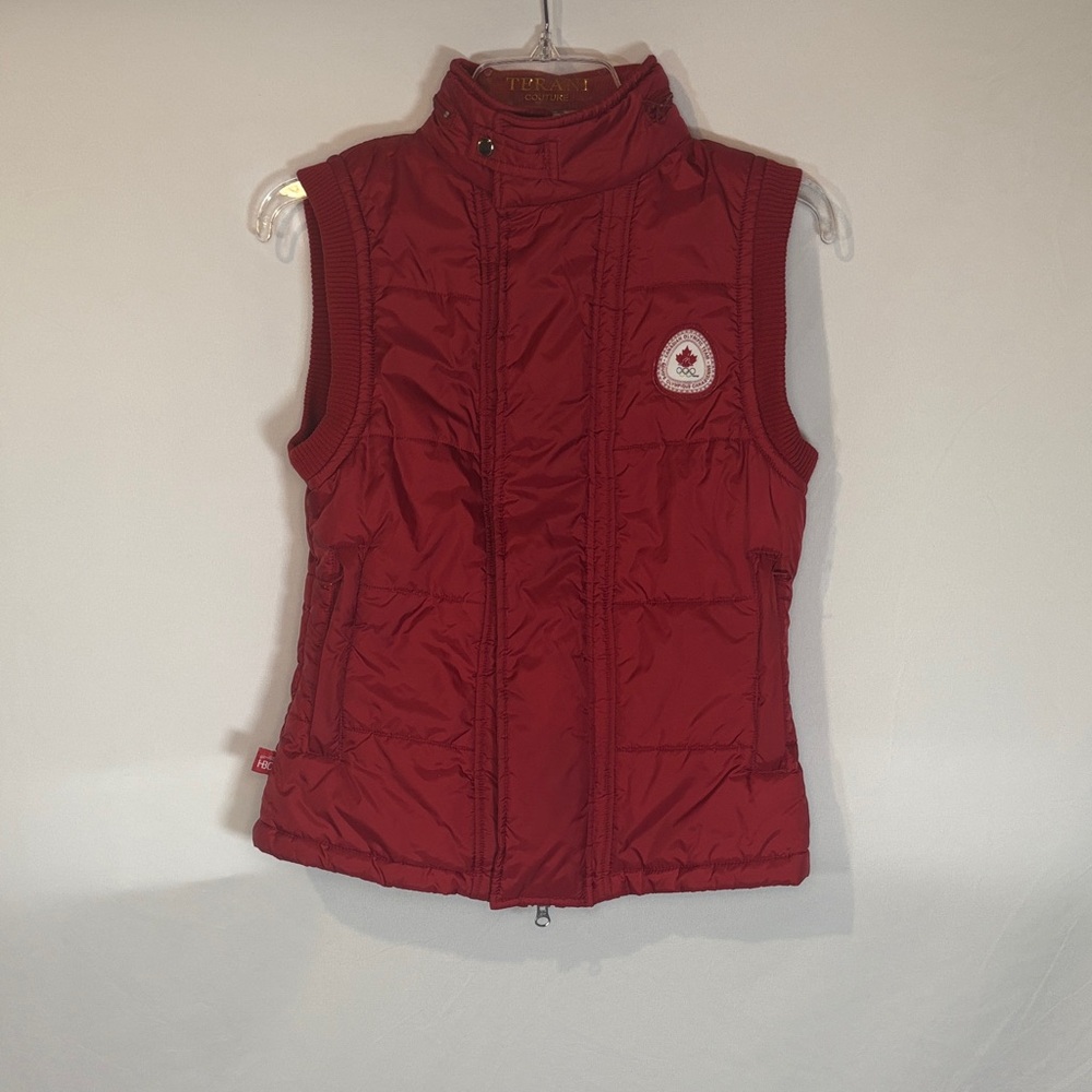 HBC Canadian Olympic team Red Puffer Vest with Logo and hidden hoodie
